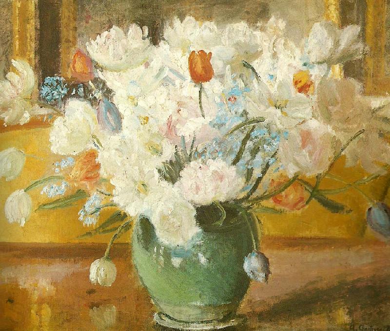 Anna Ancher tulipaner i gron vase Norge oil painting art
